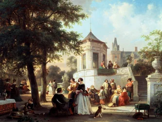 La Garden Party 1854. Peinture de Jan Michiel Ruyten (1813-1881 Belge) Collection privée