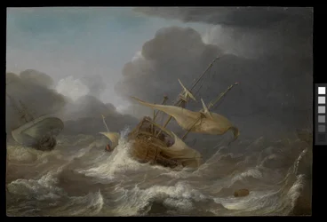 Navires hollandais dans une tempête, c.1620 (huile sur panneau)