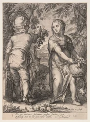 Automne (garçon et fille récoltant des fruits), extrait des Quatre Saisons