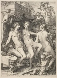Vénus sur un canapé entre Bacchus et Cérès