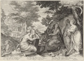 Cinq vierges sages dans un paysage avec la prédication de Jean-Baptiste