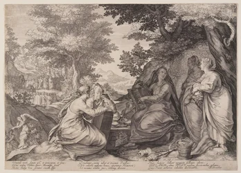 Vierges sages réunies dans un paysage avant la prédication du Baptiste, extrait de la parabole des vierges sages et des vierges folles