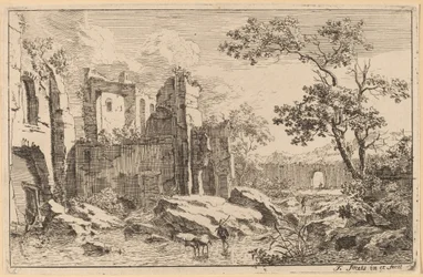 Homme et bœuf dans une rivière