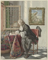 Jeune homme écrivant à une fenêtre