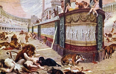 Carte postale représentant les jeux sanglants dans l