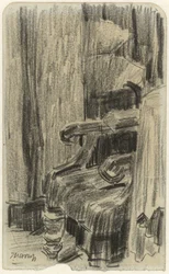 Fauteuil partiellement couvert par un rideau