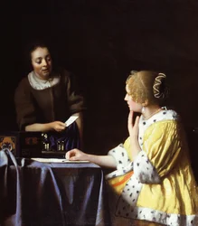 Dame avec sa servante tenant une lettre