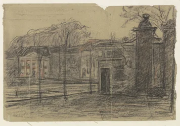 Vue sur des maisons entre les arbres, Dordrecht