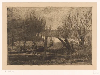 Paysage avec des barques dans un fossé près d