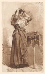 Jeune femme se faisant la toilette