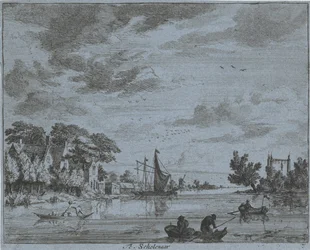 Activité sur une rivière (Landschappen van de omgeving van Haarlem)