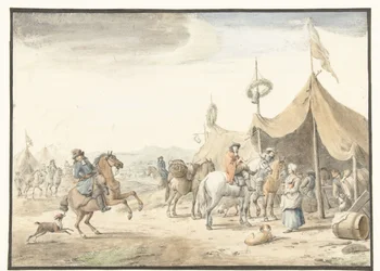 Camp militaire avec cavaliers