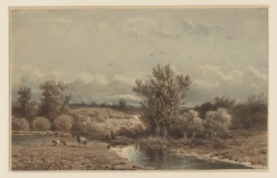 Paysage avec rivière et vaches