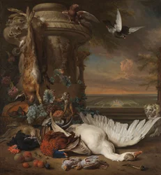 Nature morte à la chasse et aux fruits près d