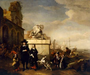 Le peintre et sa famille avec des ruines romaines