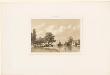 Paysage fluvial avec bateau remorqué