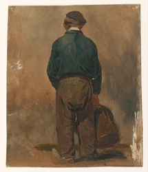 Pêcheur avec un panier, vu de dos