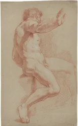 Homme nu assis, profil vers la droite
