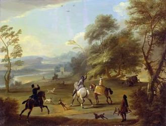 Une partie de chasse au faucon, vers 1690