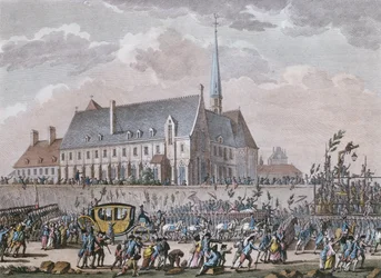La famille royale française passe devant le couvent de Passy lors de leur voyage de Versailles à Paris le 6 octobre 1789
