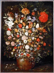 Grand bouquet de fleurs dans un ... (huile sur bois de chêne)