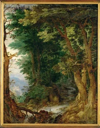 Paysage avec bois (peinture sur bois de chêne)