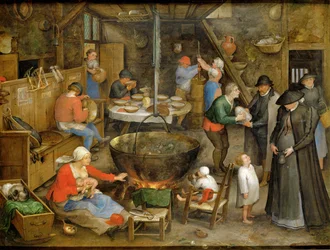 Nobles visiteurs dans le salon du paysan (huile sur cuivre)
