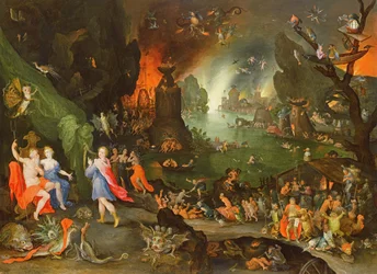 Orphée avec une harpe jouant pour Pluton et Perséphone dans les Enfers