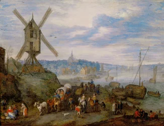 Port maritime avec moulin à vent ...