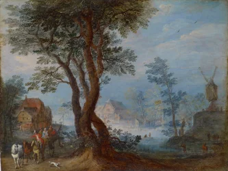 Paysage de village avec personnages, vers 1603