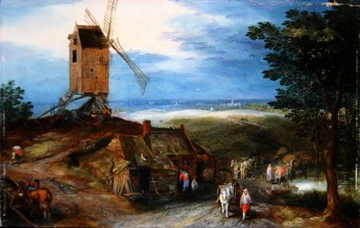 Paysage étendu avec voyageurs