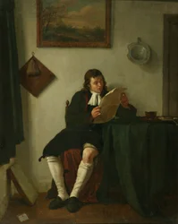 Intérieur avec un homme lisant