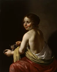 Fille taquinant un chat, c.1630