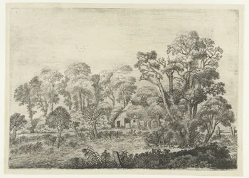 Paysage avec ferme près d