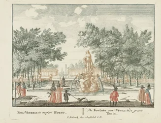 La fontaine de Vénus dans le grand jardin du Palais Het Loo Uitgeleesene Gesichte van het Wijdvermaarde Loo als andere vorstelijke Huisen (titre de la série) Admirandorum quadruplex spectaculum (titre de la série)