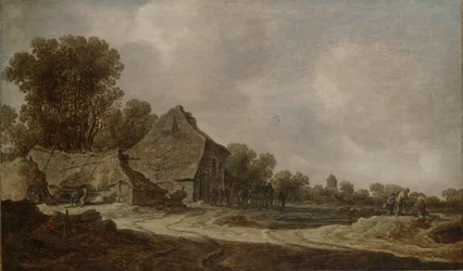 Un chemin sablonneux avec des chaumières