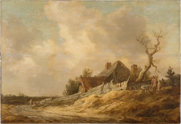 Chemin de terre avec ferme et clôture en planches