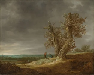 Paysage avec deux chênes