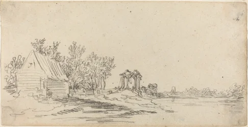 Paysage Fluvial avec un Pont Lointain