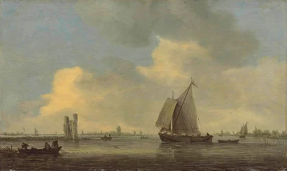 Vue de la rivière Merwede et de la ruine de la Huis te Merwede ; à l