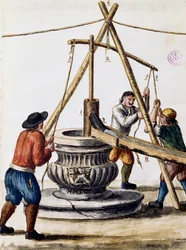 Creusement de puits, illustration du livre illustré des costumes vénitiens, par Jan Grevenbroeck (1731-1807), aquarelle, Italie