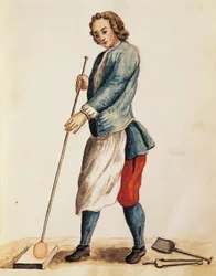 Souffleur de verre de Murano, illustration du Livre illustré des costumes vénitiens, par Jan Grevenbroeck, aquarelle, Italie