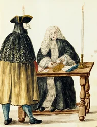 Magistrat jouant aux cartes avec un homme masqué, par Jan Grevenbroeck (1731-1807), Italie