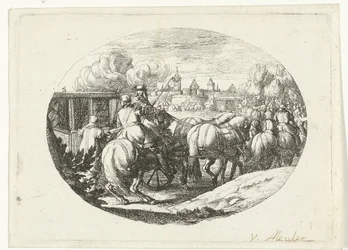 Armée et carrosses entrant dans la ville