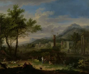 Paysage arcadien avec des pêcheurs