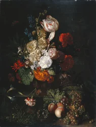 Nature morte : Fleurs et fruits, vers 1700-20