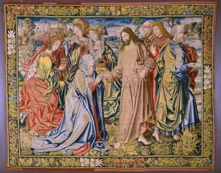 Tapisserie flamande. Série Le Ciel de Charles V. Le Christ dit adieu à sa Mère. Dessinateur Jan van Coninxloo. Manufacture de Julien Portois, Malines. Vers 1521.