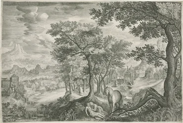 Paysage de montagne avec le Bon Samaritain
