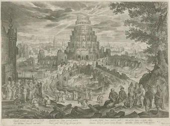 Nimrod fait construire la Tour de Babel (Royaalbijbel)