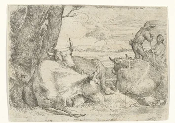 Trois vaches et deux bergers